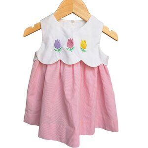 Vintage Pink Tulip Applique Dress Easter 12 months